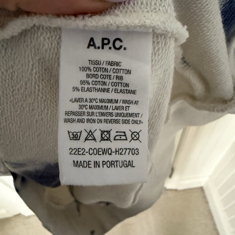 A.P.C. Men's Victor Tie Dye Hoodie White/Indigo Blue Size XL 100% Cotton - Picture 7 of 7